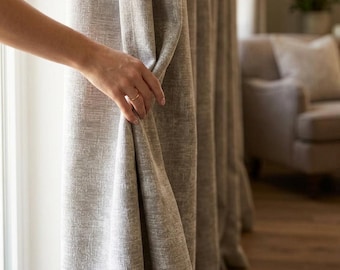 Panel de cortina de algodón texturizado: tamaño personalizado | Opción de pliegues pellizcados | Sala de estar y dormitorio