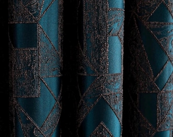 Cortina de satén bordada de lujo: elegantes cortinas de diseño, con moderno estampado geométrico y tamaño personalizado.