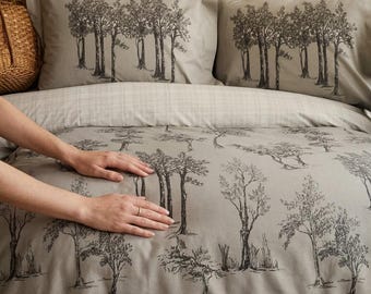 Juego de ropa de cama exclusivo de algodón estampado | Ropa de cama minimalista y acogedora / Decoración natural para el hogar