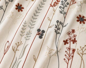 Cortina floral escandinava con bordado botánico | Panel de ventana
