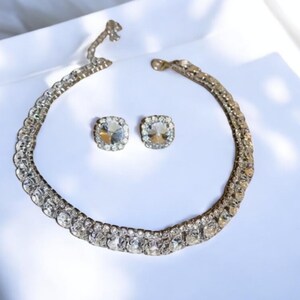 Ensemble collier et boucles d'oreilles en cristal de luxe - Bijoux élégants pour femme - Mariage - Accessoires de fête