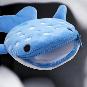Monedero con forma de tiburón, minimonedero con cremallera de peluche de ballena, funda blanda para llaves y auriculares para mujer