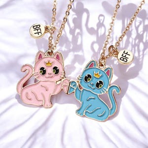 Conjunto de colar BFF de gato fofo – joias para melhores amigos, pingente de animal de desenho animado, presente de amizade