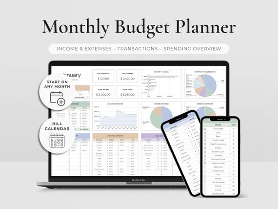 Monthly Budget Spreadsheet Google Sheets Beginner Budget Template Bill Calendar Personal Finance Dashboard Expense Tracker Financial Planner