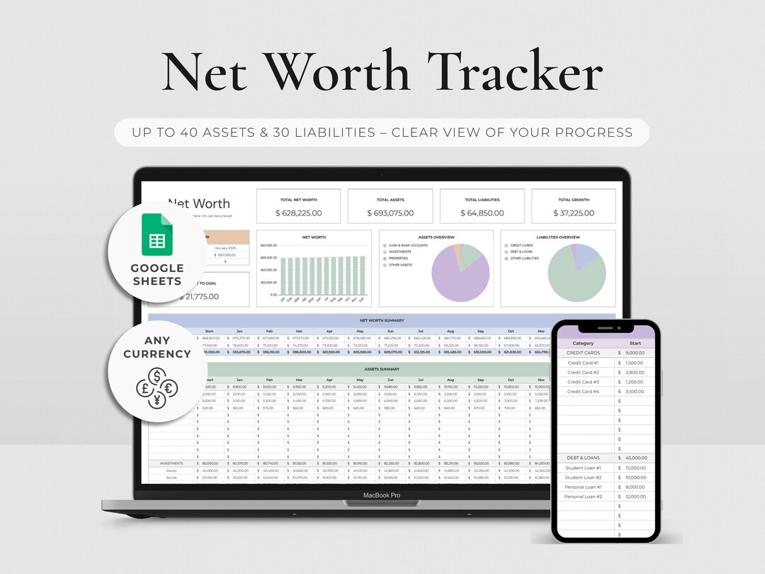 Net Worth Tracker Spreadsheet Google Sheets Annual Net Worth Planner ...