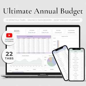 Ultimate Annual Budget Spreadsheet Google Sheets Monthly Budget Template Yearly Budget Planner Debt Snowball Sinking Funds Financial Tracker