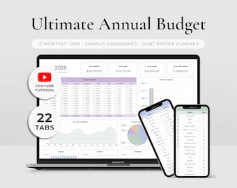 Ultimate Annual Budget Spreadsheet Google Sheets Monthly Budget Template Yearly Budget Planner Debt Snowball Sinking Funds Financial Tracker