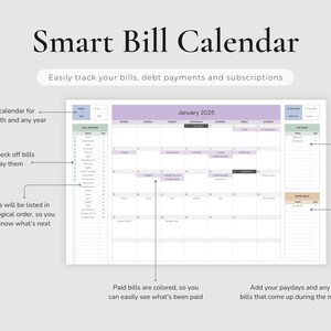 Bill Calendar of the Monthly Budget Spreadsheet, used for tracking bills and payments