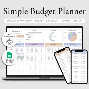 Simple Budget Planner Google Sheets Monthly Budget Spreadsheet Weekly Beginner Budget Template Biweekly Paycheck Budgeting Expense Tracker