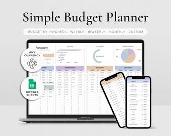 Simple Budget Planner Google Sheets Monthly Budget Spreadsheet Weekly Beginner Budget Template Biweekly Paycheck Budgeting Expense Tracker