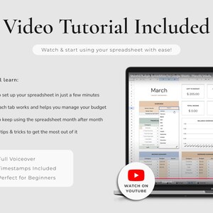 Video tutorial and step by step instructions of the Monthly Budget Spreadsheet for Google Sheets