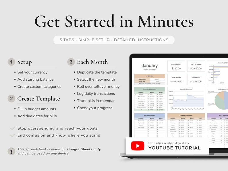 Main features of the Monthly Budget Spreadsheet for Google Sheets