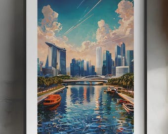Singapore Skyline Print, Marina Bay, Travel Poster (Digital Download)