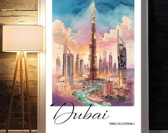 Dubai Cityscape Print, Vintage Travel Poster Art (Digital Print)