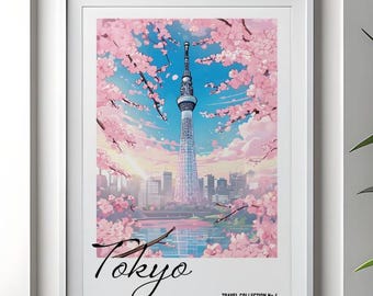 Tokyo Skytree Poster, Cherry Blossom Japan Art (Digital Download)