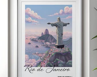 Rio de Janeiro Travel Poster, Christ the Redeemer Print (Digital Print)