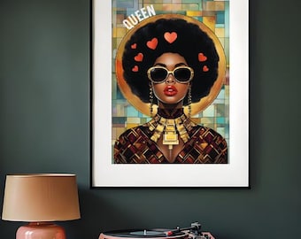 Afrofuturism Black Queen Art Print, Modern Pop Art (Digital Download)