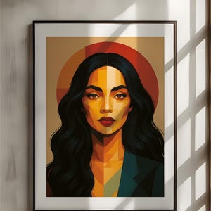 Modern Geometric Woman Portrait Digital Art, Bold Abstract Wall Art, Empowering female art, Feminine abstract print