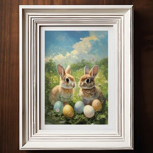 Impresión de conejo de Pascua, impresión de conejo de primavera, arte de Pascua caprichoso, arte de conejo inspirado en la naturaleza, arte de Pascua cottagecore, conejo de primavera pastel