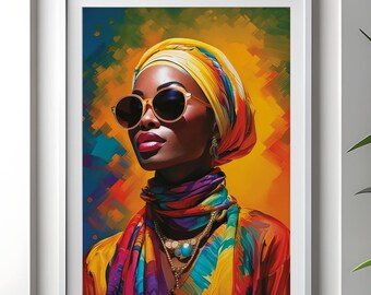 Vibrant African Woman Portrait, Modern Afro Queen Art (Digital Download)
