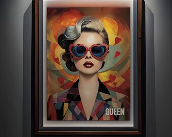 Retro Glam Woman Art Print, Modern Cubist Fashion (Digital Download)