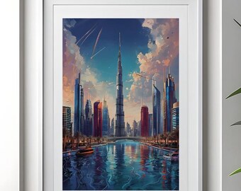 Burj Khalifa Print, Dubai Skyline, Modern Cityscape Art (Digital Download)