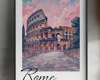 Rome Colosseum Vintage Travel Poster, Italy Cityscape (Digital Download)