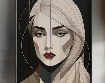 Minimalist Woman Portrait Print, Modern Black and White Art (Digital Download)