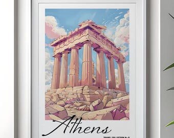 Athens Greece Travel Poster, Parthenon Print (Digital Print)