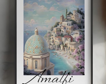 Amalfi Coast Vintage Travel Poster, Mediterranean Art (Digital Print)