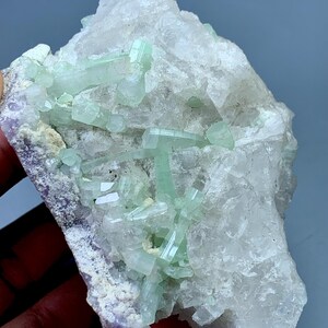 Cristalli di tormalina con pollucite e lepidolite / Minerale dell'Afghanistan / Pietra curativa calmante 315 grammi.
