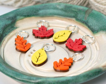 set of six handmade stitch markers : autumn leaves