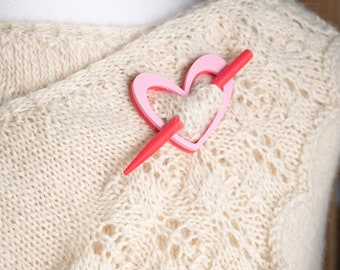 heart shawl pin : bubblegum and watermelon