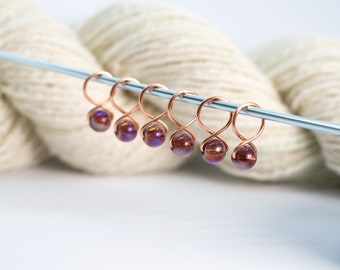 set of 6 medium handmade beaded snag-free stitch markers : ice wine