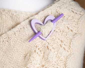 heart shawl pin : lavender and grape