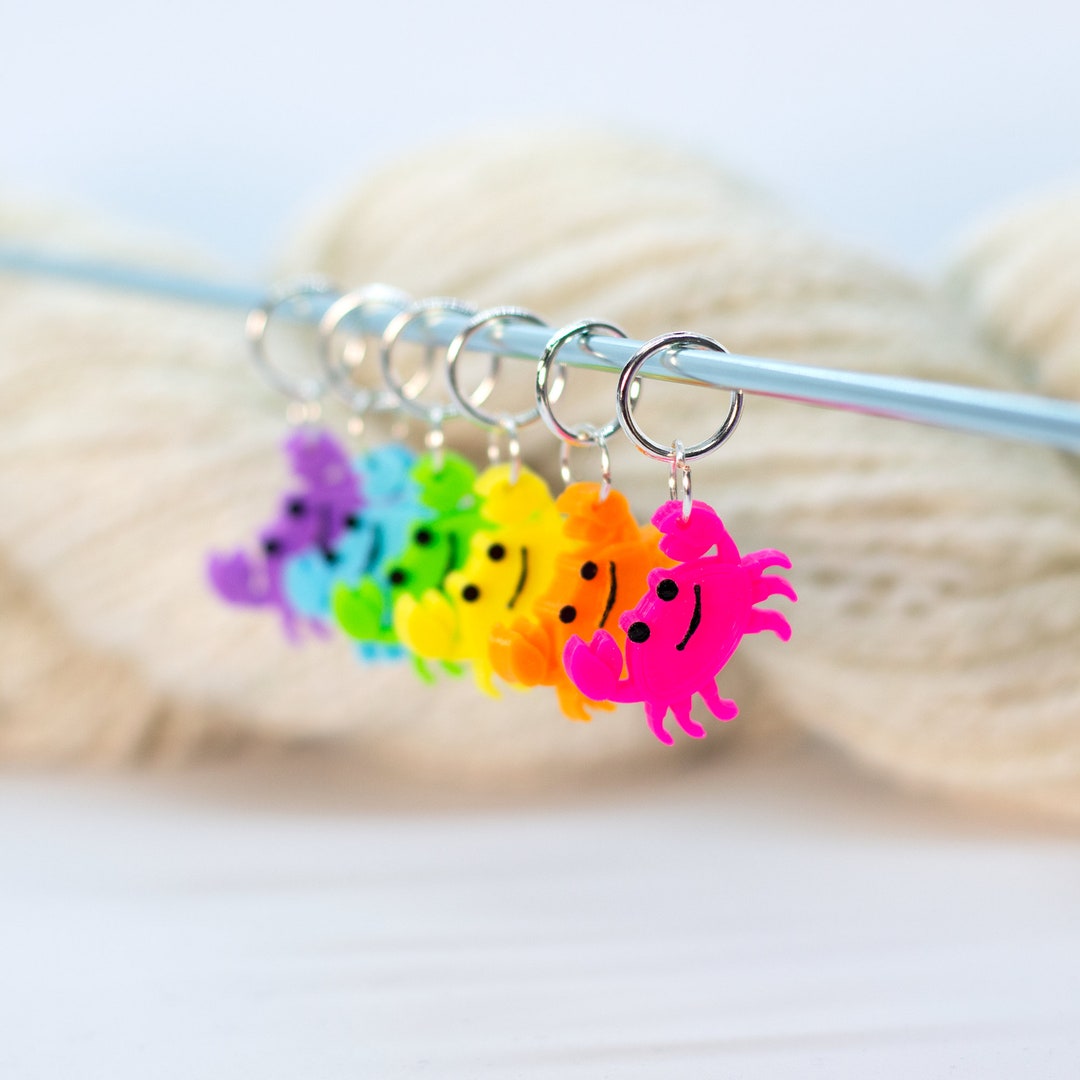 Set of Six Handmade Stitch Markers Neon Rainbow Crabs Etsy