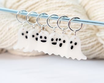 set of six handmade stitch markers : friendly glow in the dark ghosts