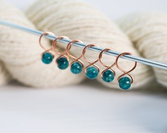 set of 6 medium handmade beaded snag-free stitch markers : verdigris