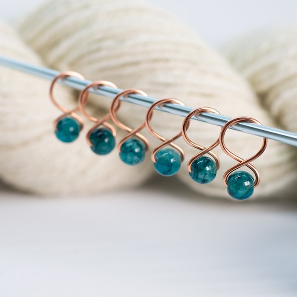 set of 6 medium handmade beaded snag-free stitch markers : verdigris