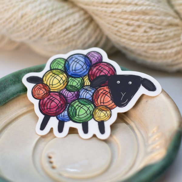 vinyl sticker : rainbow yarn sheep