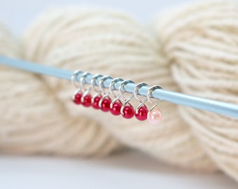 set of 8 extra small handmade beaded snag-free stitch markers : ruby