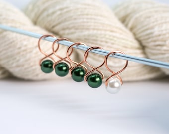 set of 5 large handmade beaded snag-free stitch markers : alma mater