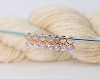 set of 7 small handmade beaded snag-free stitch markers : baby blues