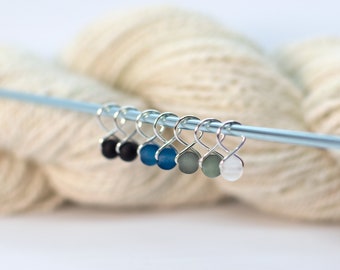 set of 7 small handmade beaded snag-free stitch markers : thunderhead