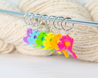 set of six handmade stitch markers : last frontier love