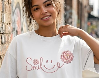 Lächeln Daisy Frau SVG PNG Retro Smiley Blume Design Geschenk für Mama Frauen Shirt Sublimationsdruck Hippie Blumen Emoji digitaler Download