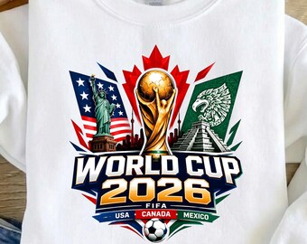 Copa do Mundo 2026 SVG PNG Bandeira dos Estados Unidos, Canadá e México Design para Camiseta de Torcedor de Futebol Silhueta Impressão Torneio de Futebol 2026 Arquivo de Corte Download Digital
