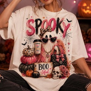Ghost Coffee PNG Spooky Season Shirt Design Halloween PNG Pumpkin Sublimation Retro Spooky Season Fall Girly Ghost Clipart Digital Download