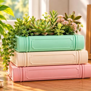 Multicolor Stack of Books Succulent Planter | 3D Printed Book Planter | Teacher Gift | Librarian Present