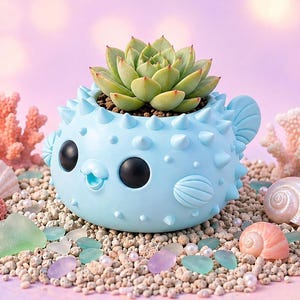 Kawaii Planter, Pufferfish Pot, Cute Fish Succulent Pot, Drainage Hole Optional, 3D Printed Planter, Desk Decor, Plant Lover Gift